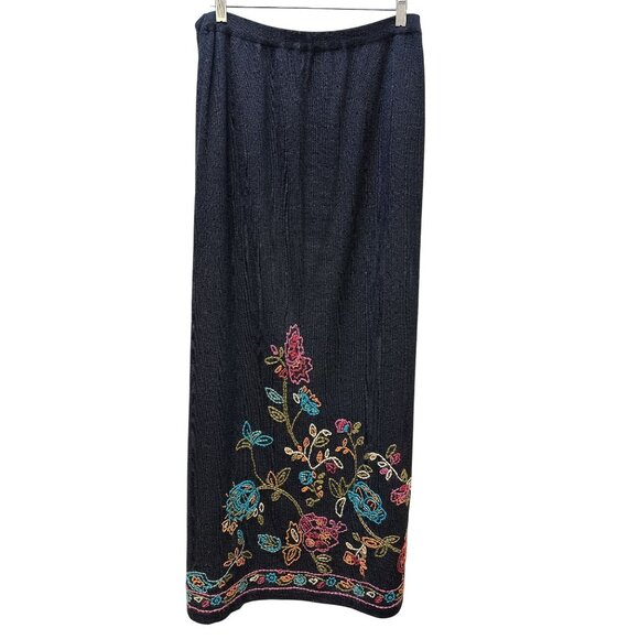 Double D Ranch Dresses & Skirts - Double D Ranch Black Knit w/Multicolored Embroidery Maxi Skirt Size L